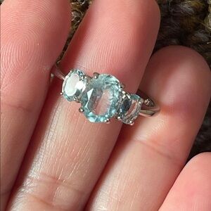 NWT Natural Aquamarine 3 Gemstones Ring in 925 Sterling Silver Size 10
